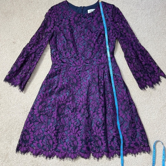 Eliza J Cocktail Dress Purple Lace Long Sleeve Scalloped Hem Party Dress Size 6 - Picture 8 of 15